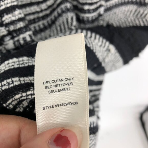 Rebecca Taylor Black White Tweed stripe leather cap sleeve Midi flare Dress 6 - Picture 9 of 13